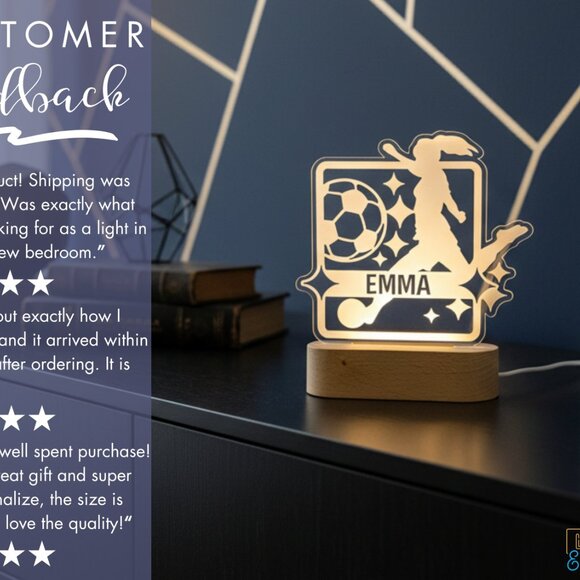 Personalized Girl Soccer LED Night Light – Unique Sports Room Decor - Picture 7 of 8